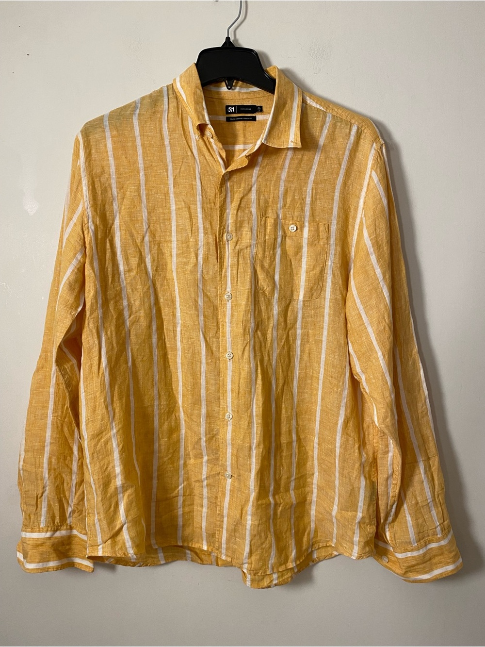 Striped Yellow Linen-Blend Button-Down Shirt